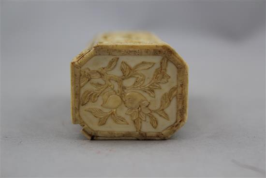 A Chinese export ivory etui case, c.1800, 12cm., slight losses